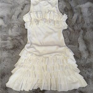 Fashion Nova Cream Ruffle Midi Dress